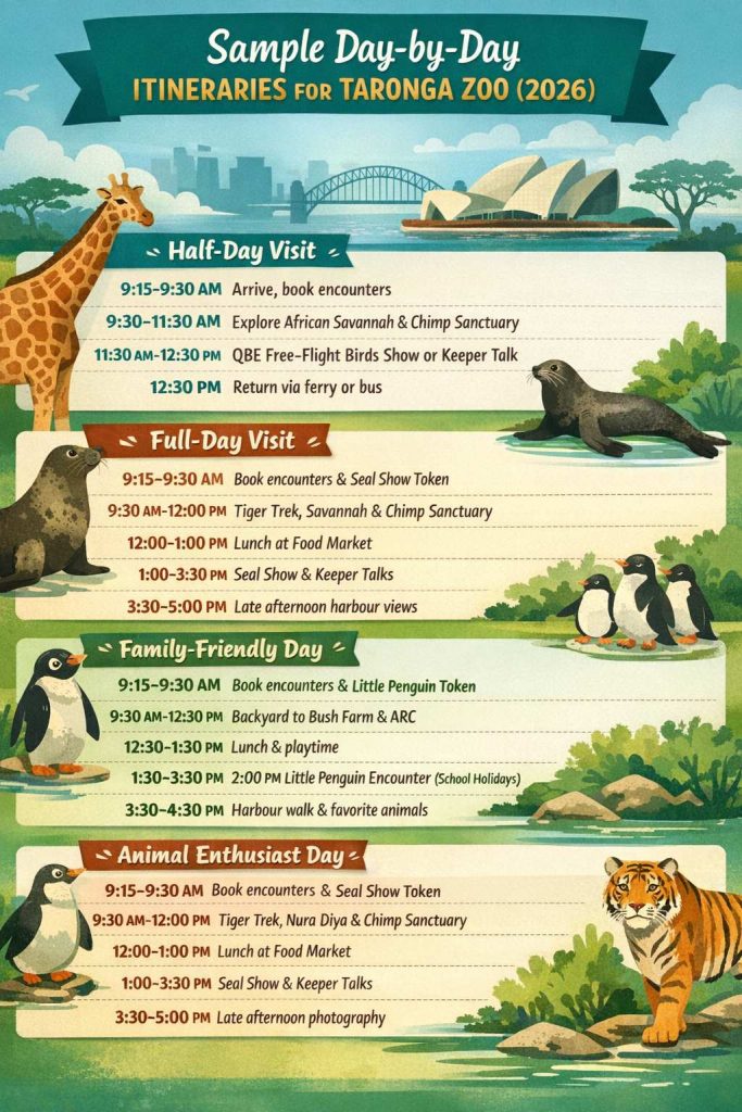Sample Itineraries for taronga zoo sydney
